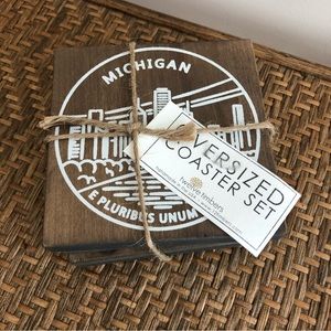 Set of 4 Michigan Wood Coasters - E Pluribus Unum - ("Out of Many, One")